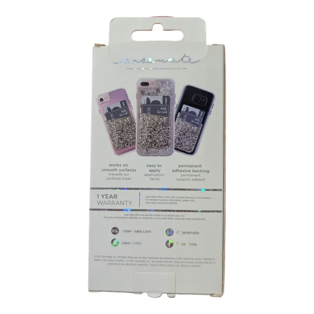 F2. Case-Mate Pockets Stick-on Card Holder - Glitter Gold Fits Most Smartphones